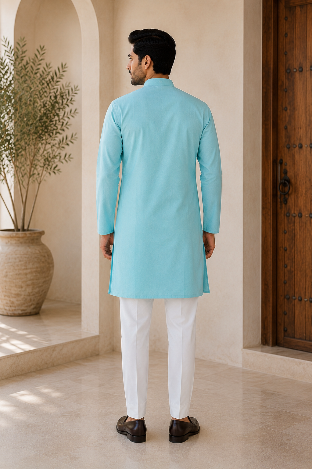 Sky Blue Jacquard Men’s Kurta