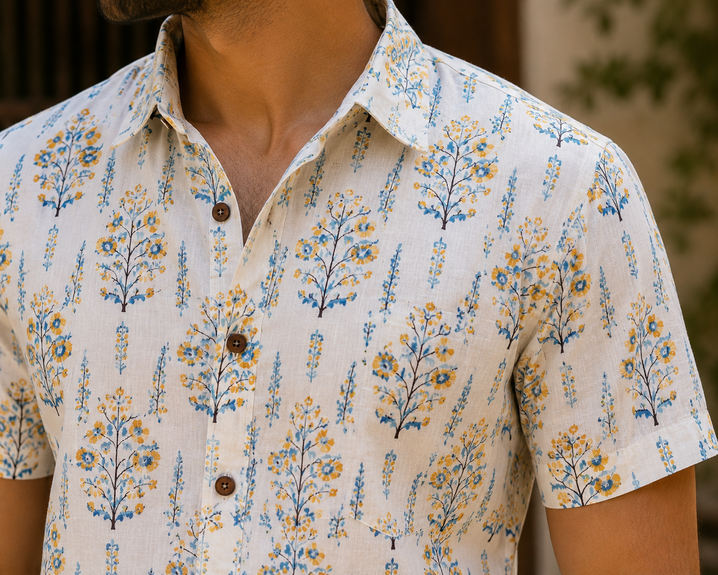 Azure Blossom Cotton Shirt
