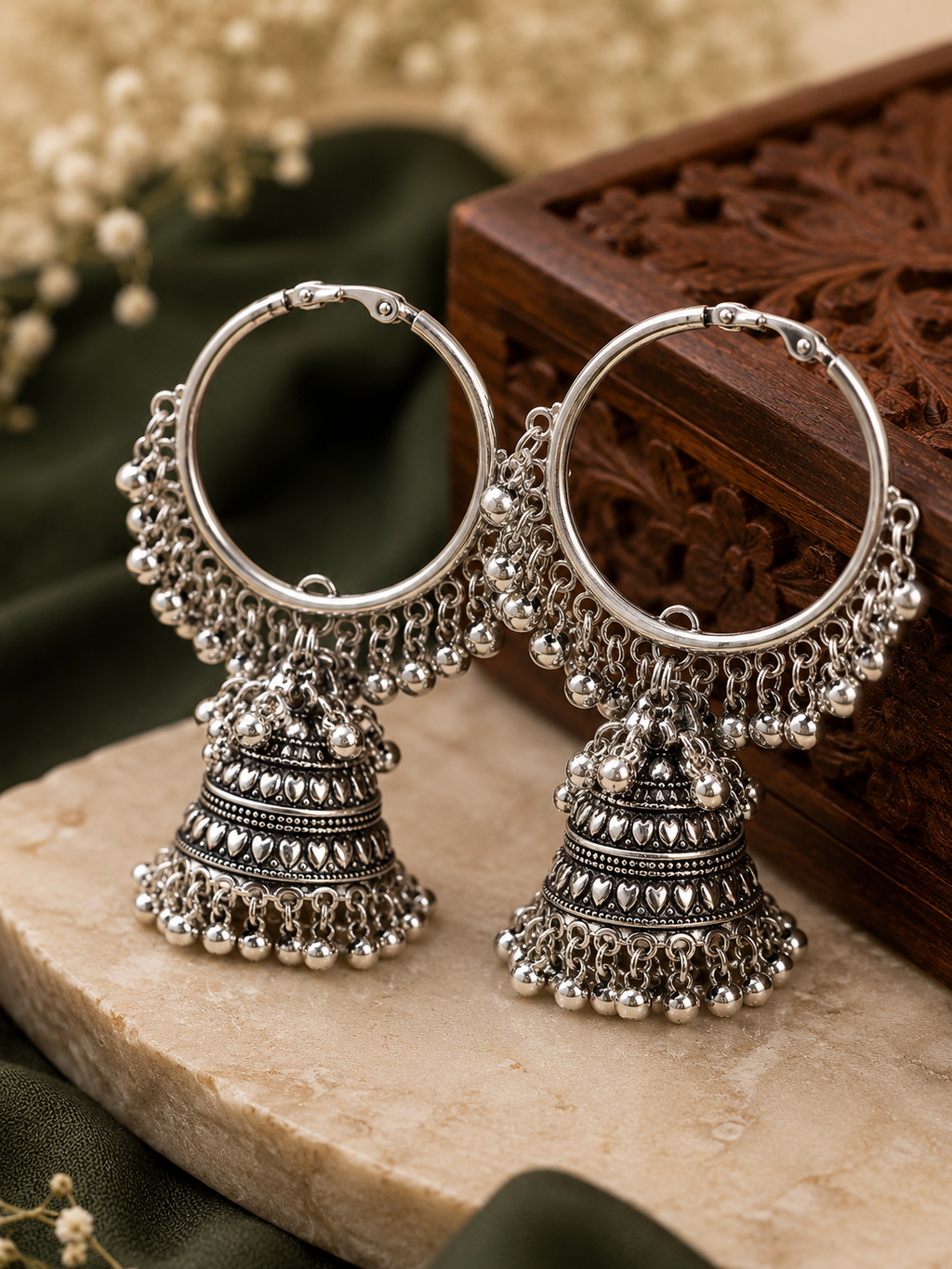 Silver Ghungroo Hoop Jhumkas