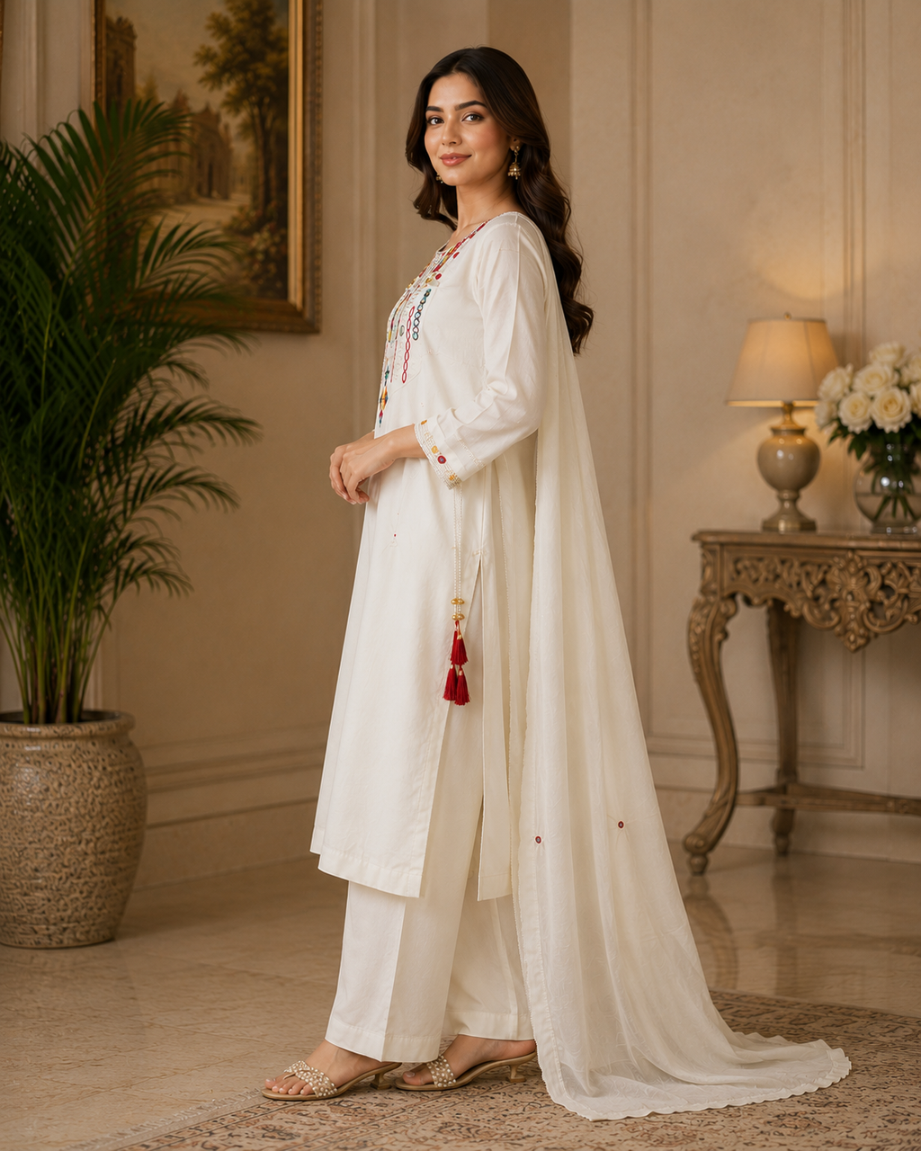 Ivory Heritage Embroidered Cotton Suit Set
