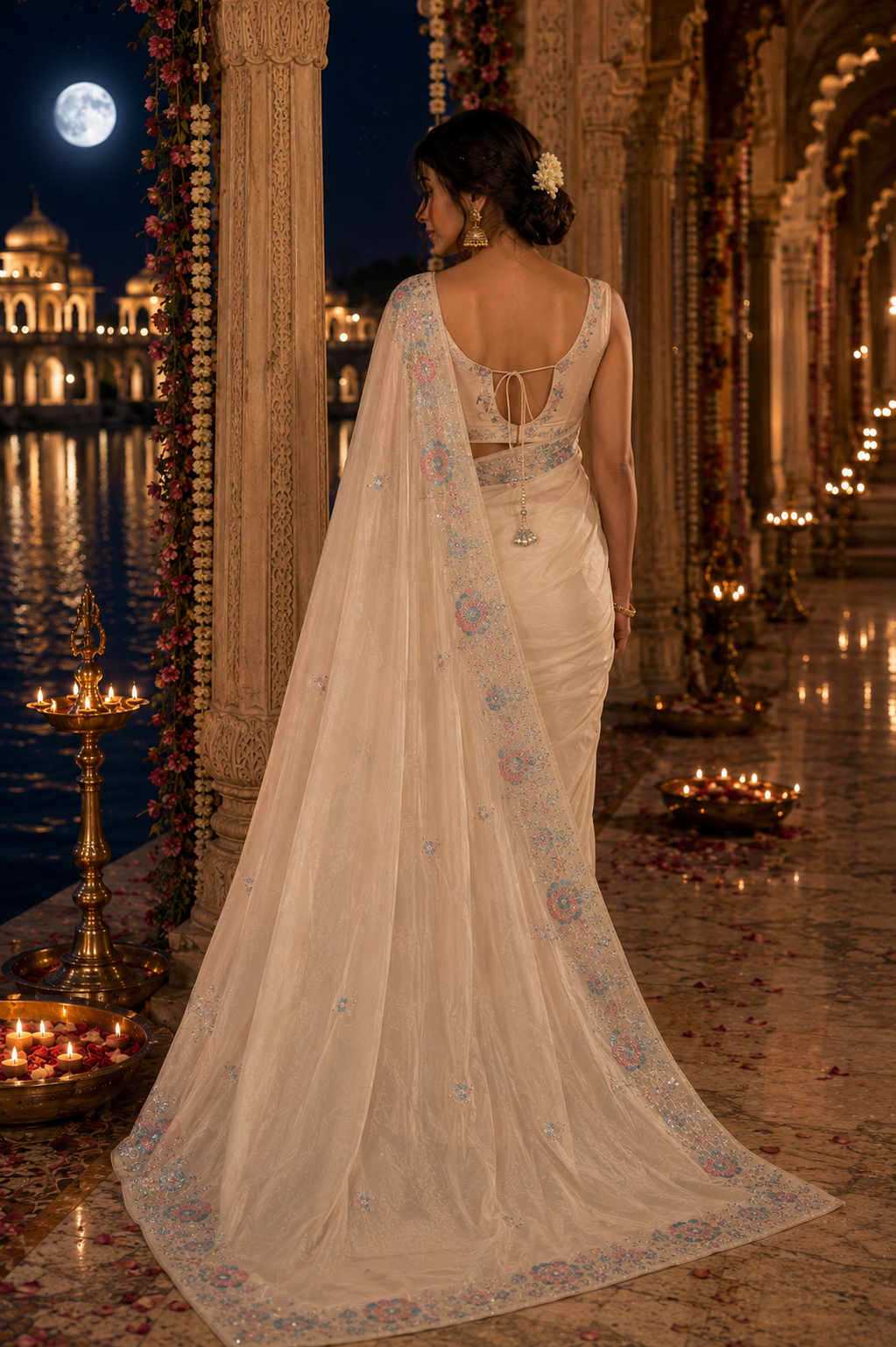 Ivory Blossom Saree