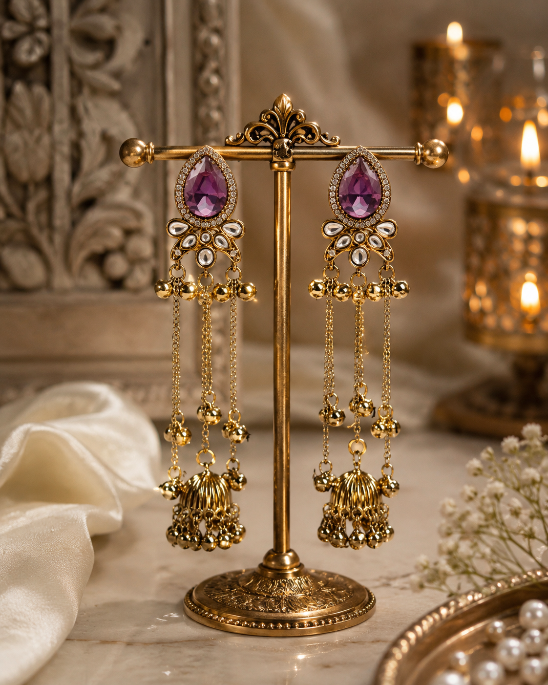 Royal Amethyst Cascade Jhumka Earrings