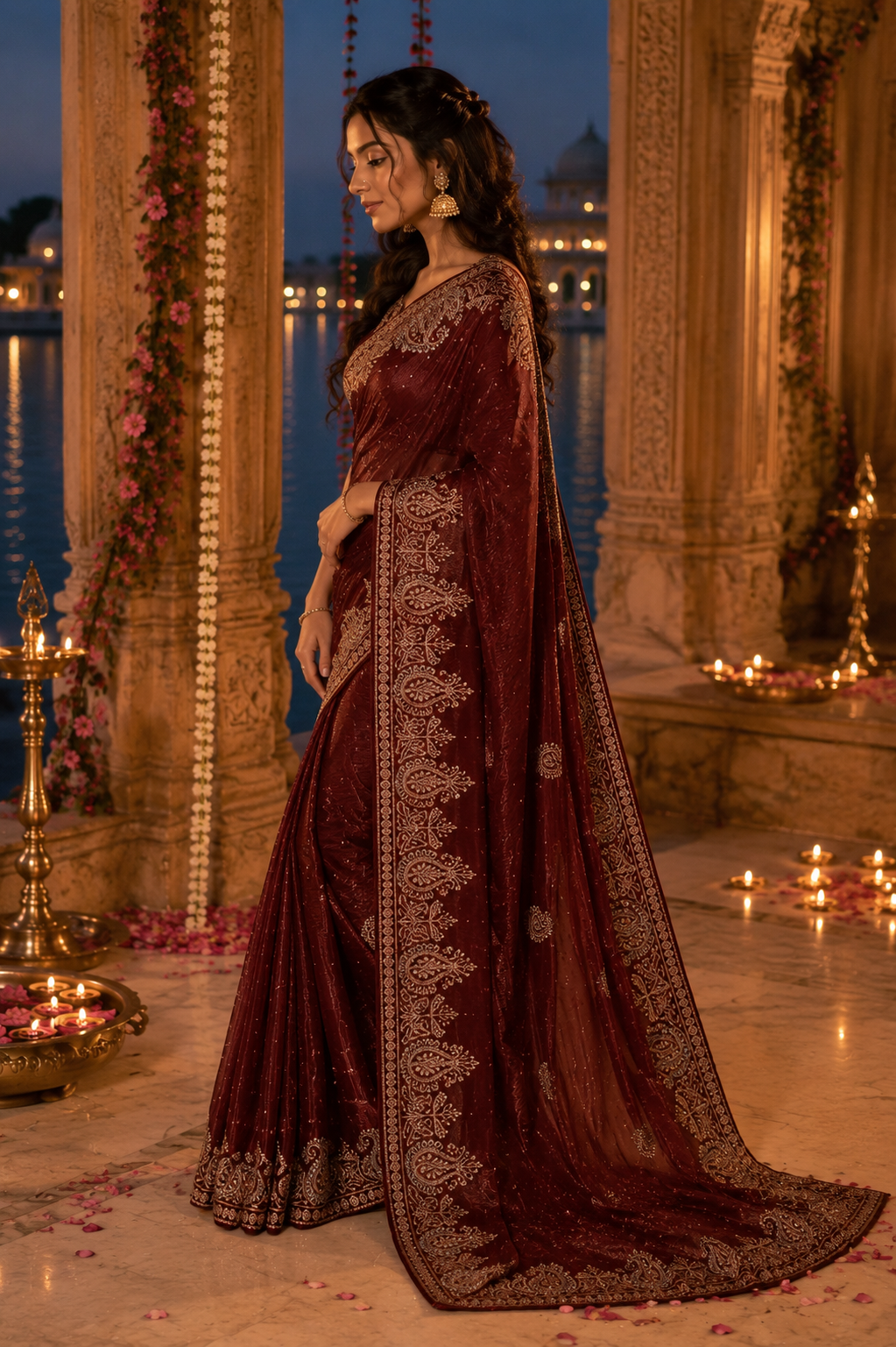 Royal Maroon Paisley Saree
