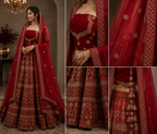 Royal Red Embroidered Bridal Lehenga Set with Two Dupattas