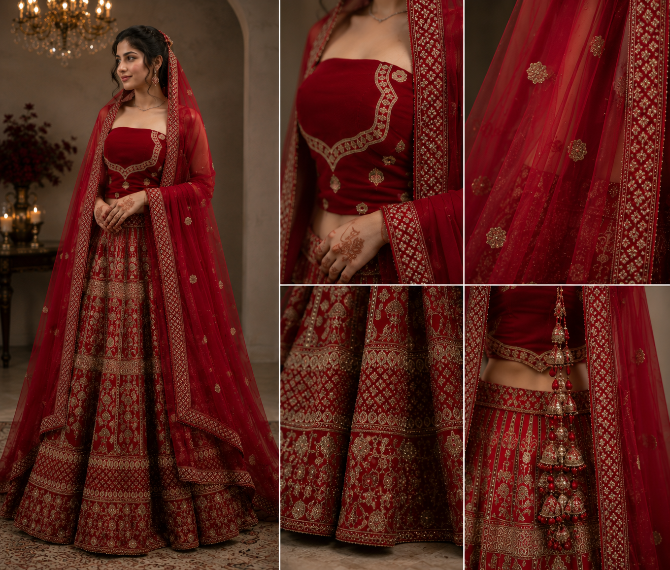 Royal Red Embroidered Bridal Lehenga Set with Two Dupattas