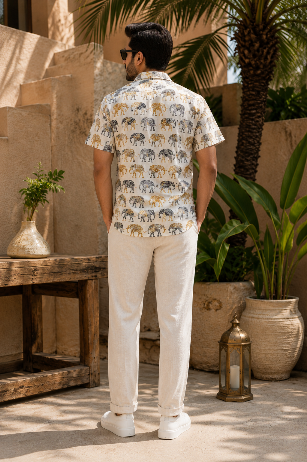 Ivory Elephant Print Shirt
