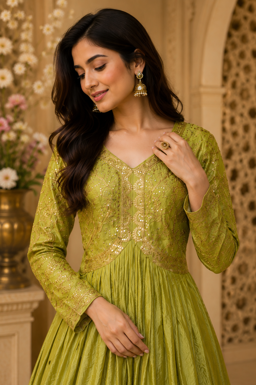 Meher Anarkali in Soft Olive