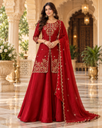 Regal Crimson Embroidered Silk Ensemble