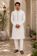 Ivory Orchid Embroidered Kurta