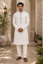 Ivory Orchid Embroidered Kurta