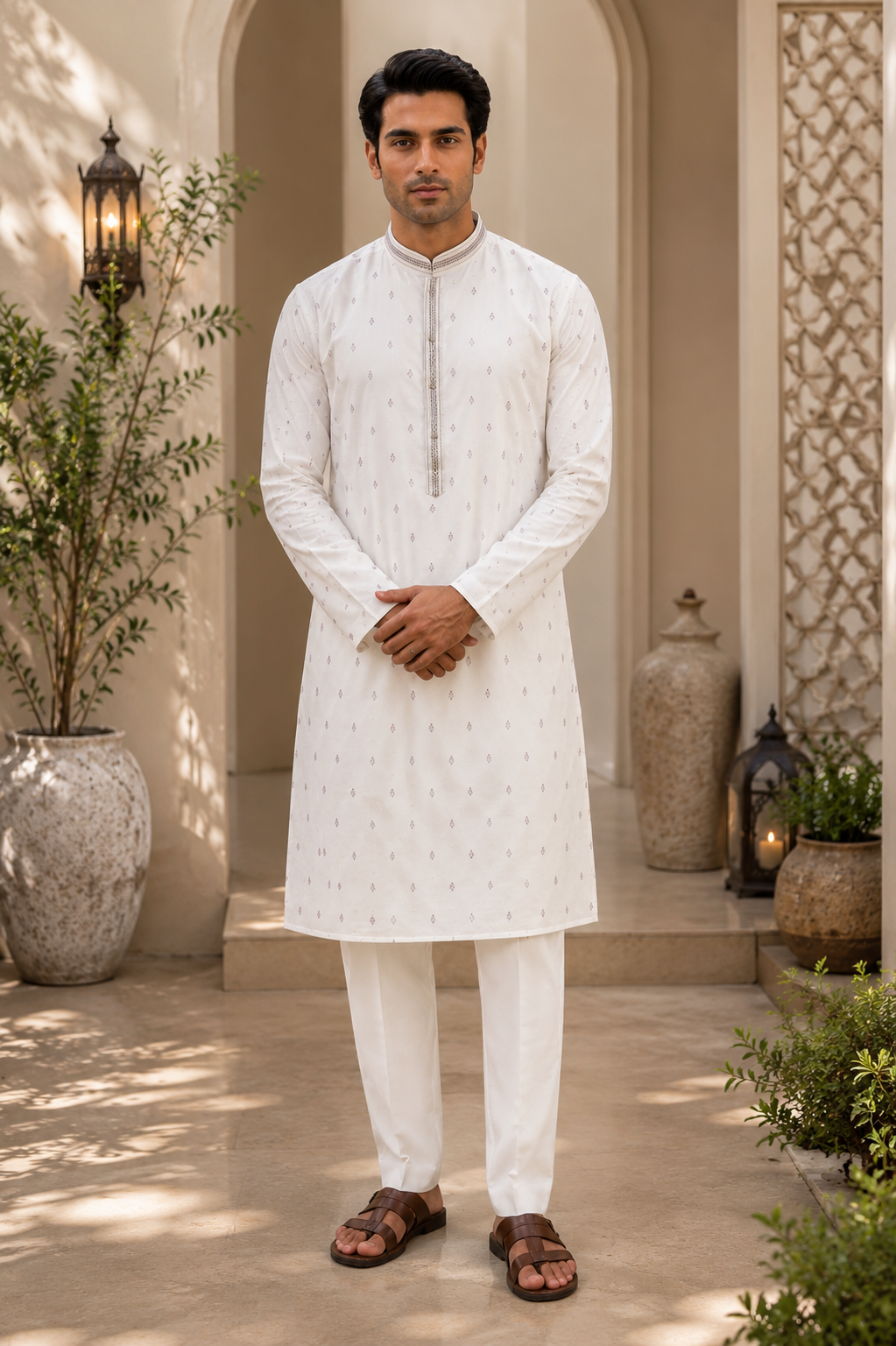 Ivory Orchid Embroidered Kurta