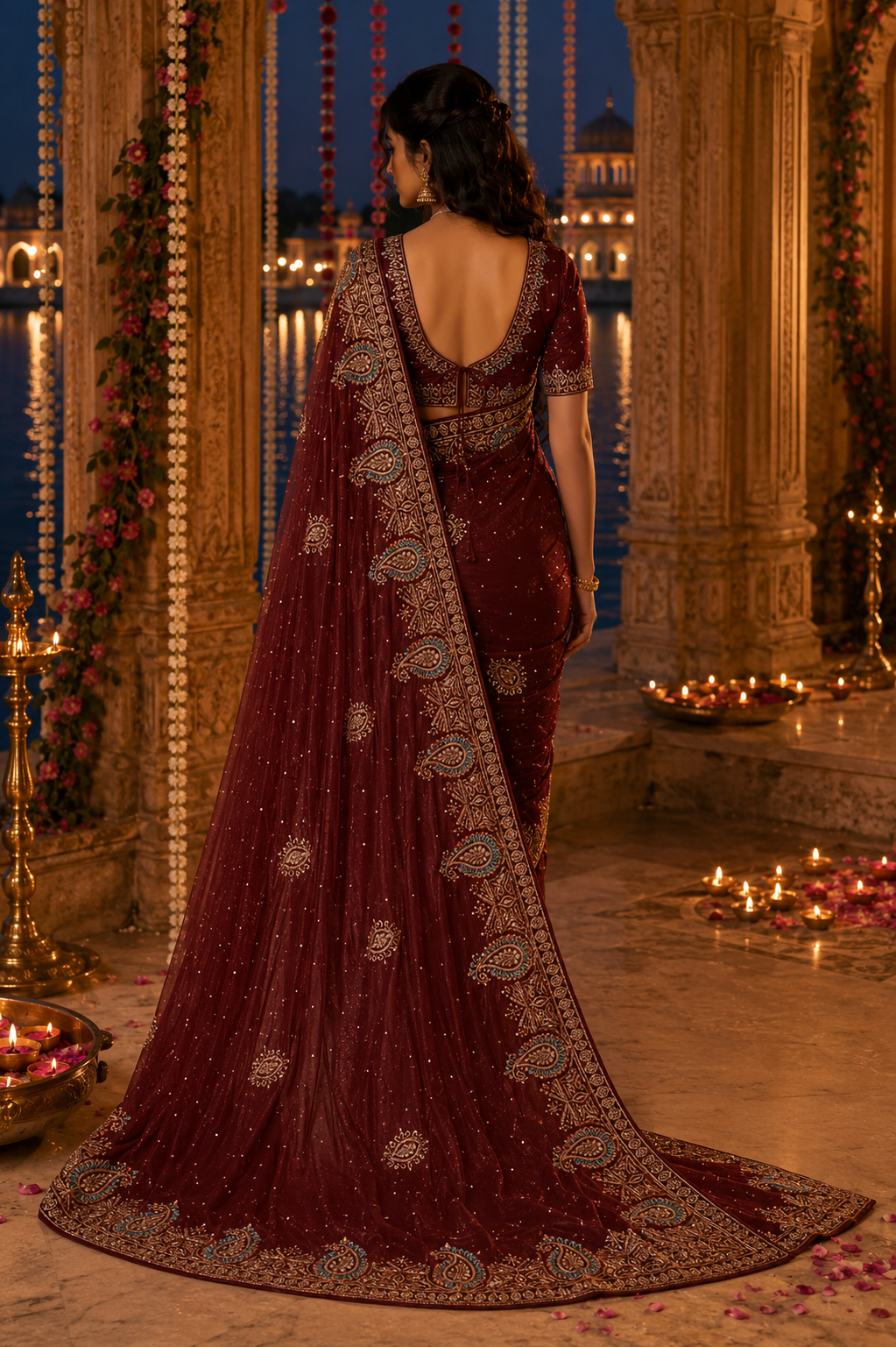 Royal Maroon Paisley Saree