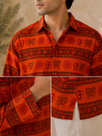 Saffron Spiritual Print Cotton Kurta for Men