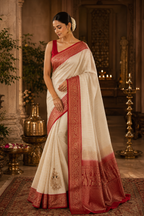 Ivory Heritage Saree with crimson Banarasi Border