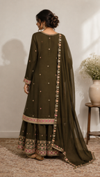 Olive Grace Embroidered Sharara Set