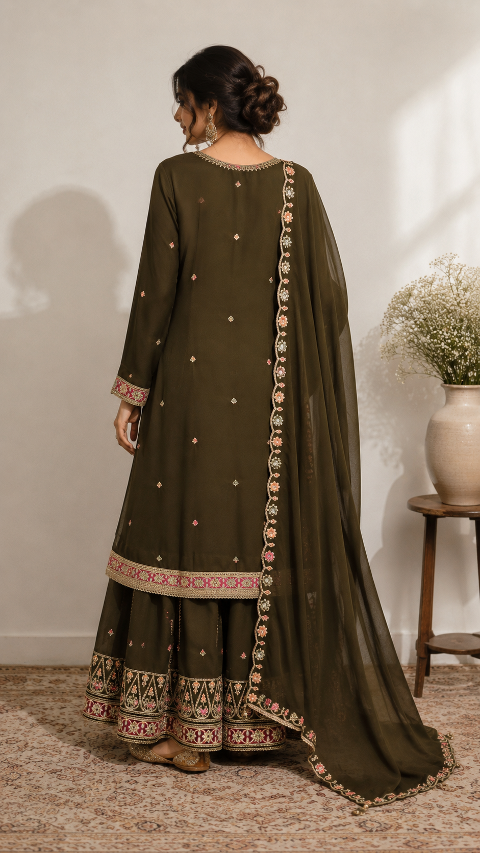 Olive Grace Embroidered Sharara Set