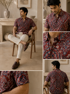 Rust Red Cotton Printed Shirt