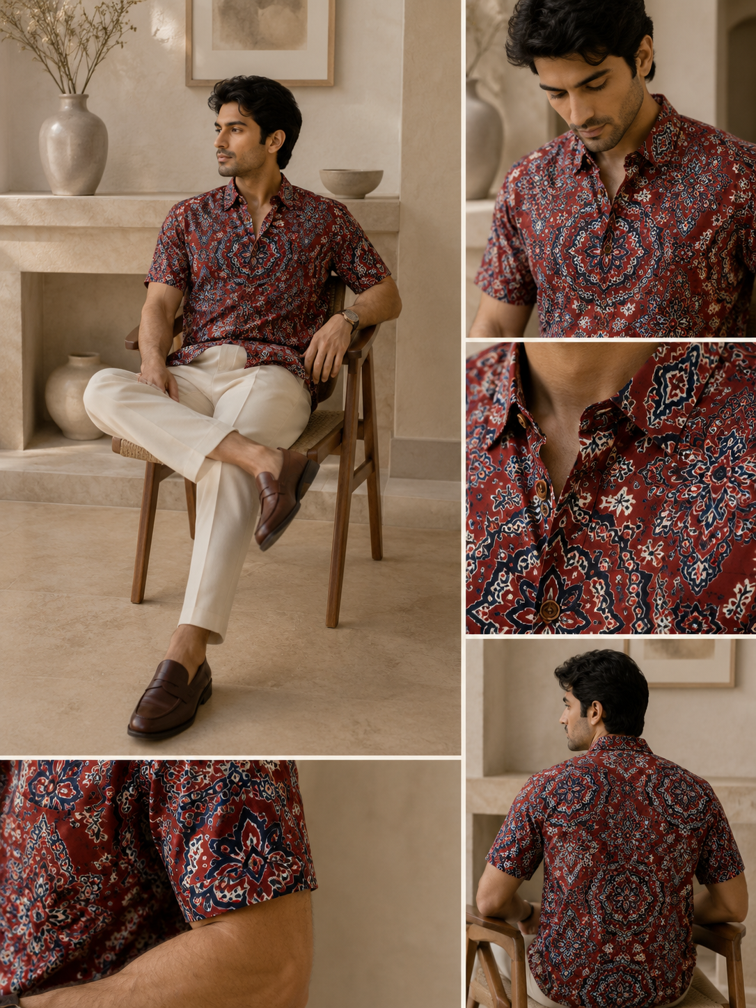 Rust Red Cotton Printed Shirt