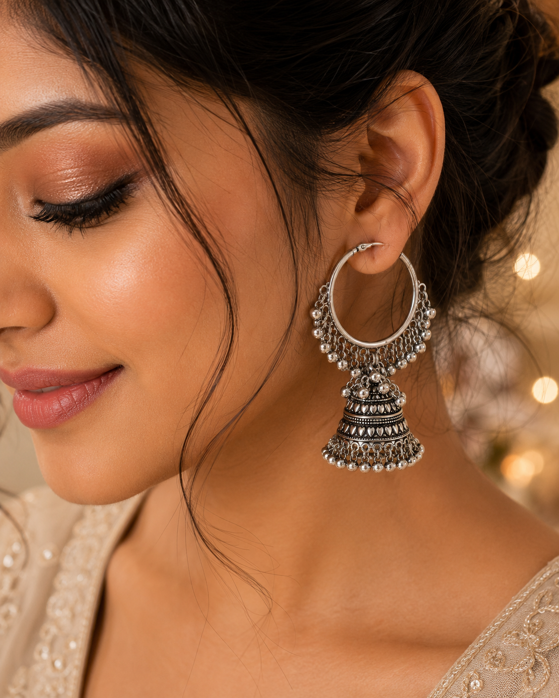Silver Ghungroo Hoop Jhumkas