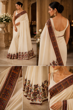 Timeless Elegance in an Ivory Embroidered Saree