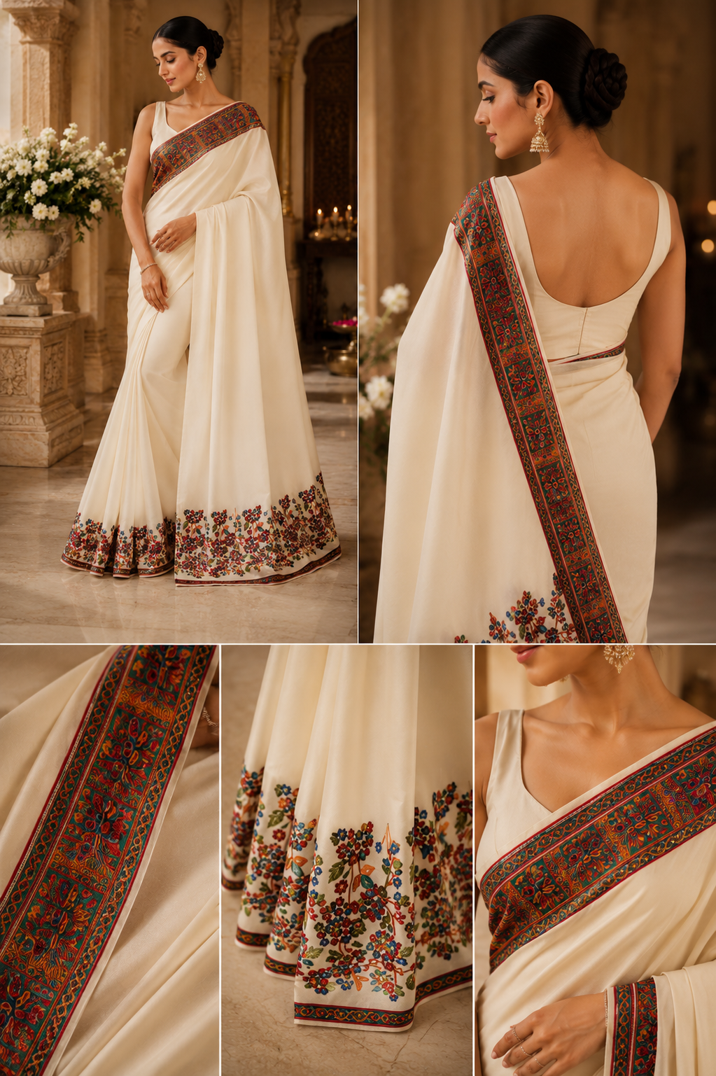 Timeless Elegance in an Ivory Embroidered Saree