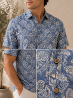 Blue Floral Print Cotton Casual Shirt