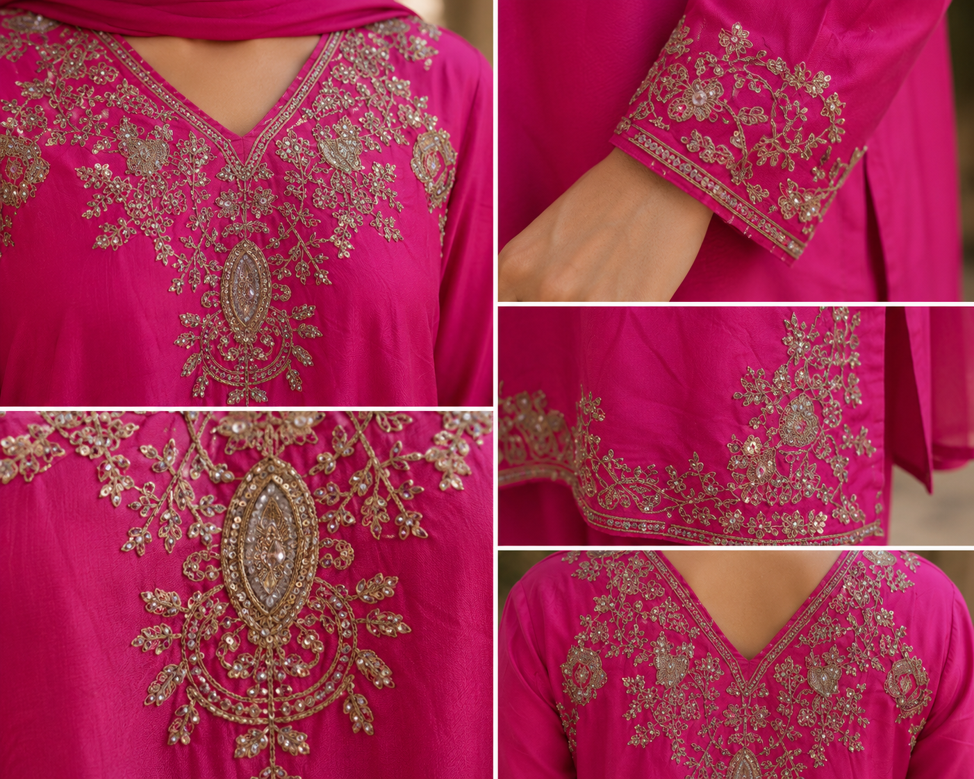 Fuchsia Noor Embroidered Palazzo Set