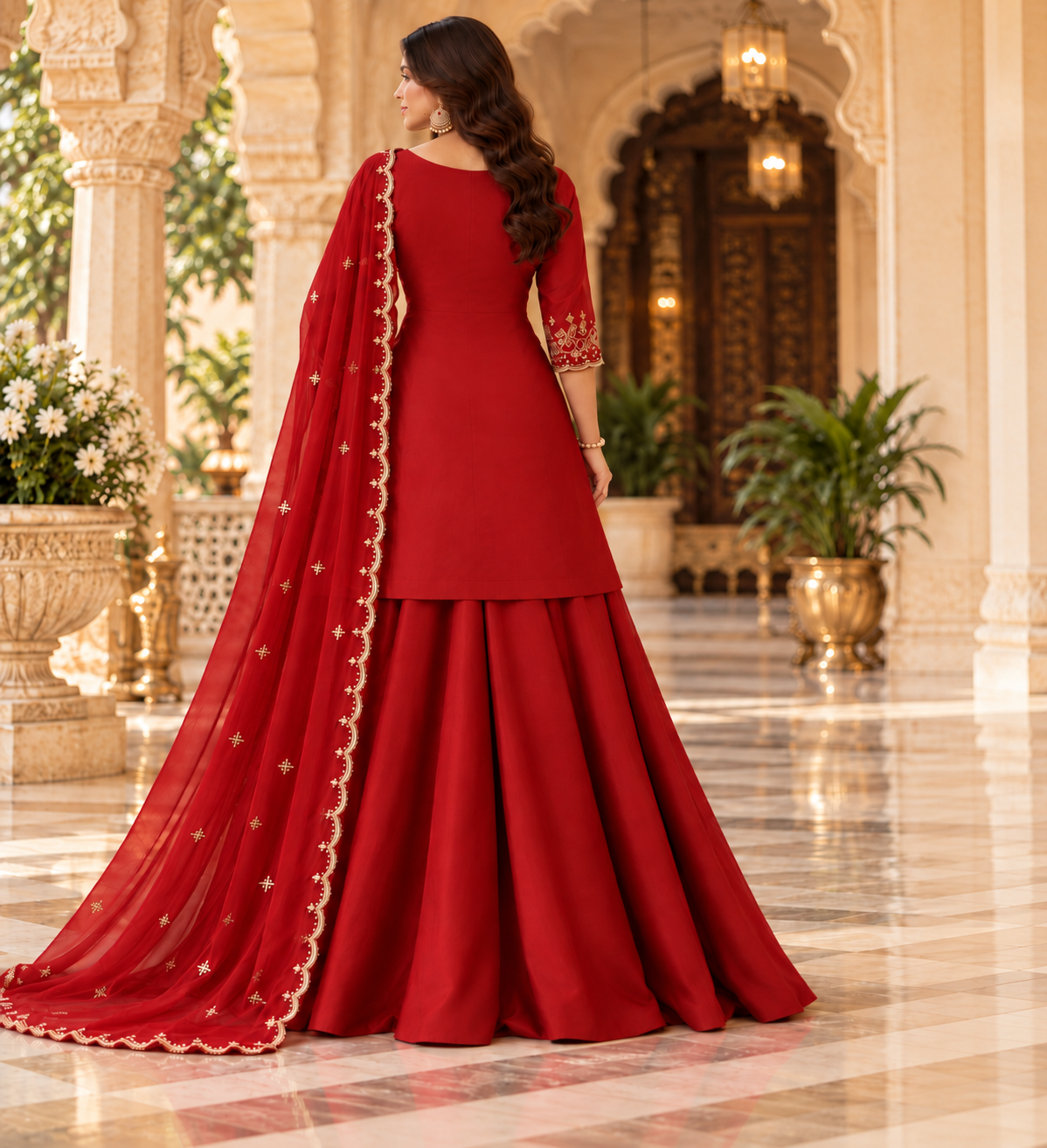 Regal Crimson Embroidered Silk Ensemble