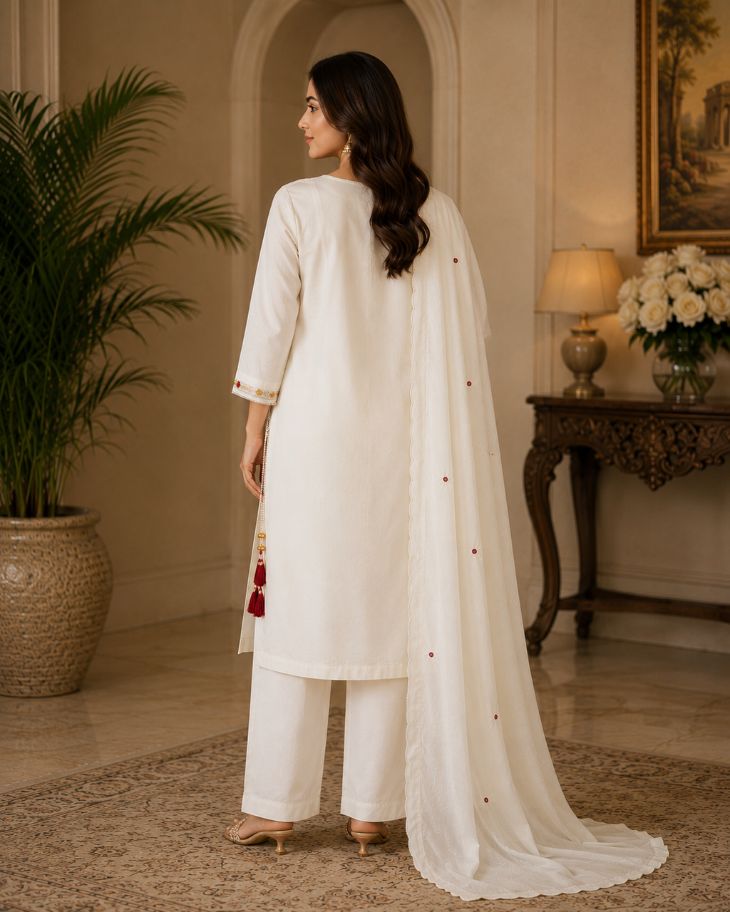 Ivory Heritage Embroidered Cotton Suit Set