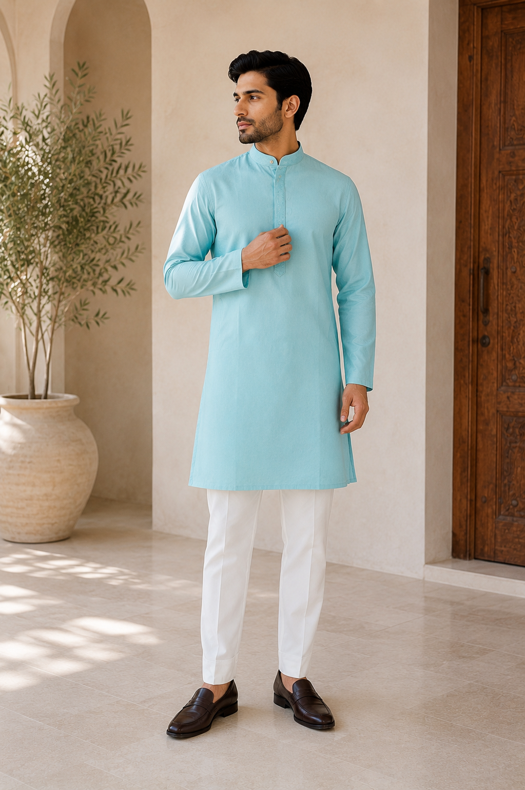Sky Blue Jacquard Men’s Kurta