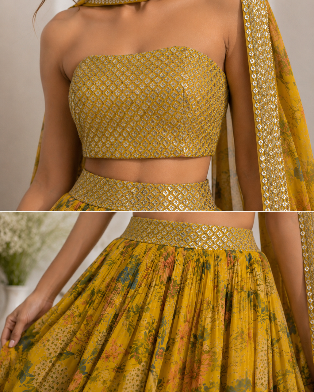 Golden Bloom Floral Lehenga Set