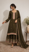 Olive Grace Embroidered Sharara Set