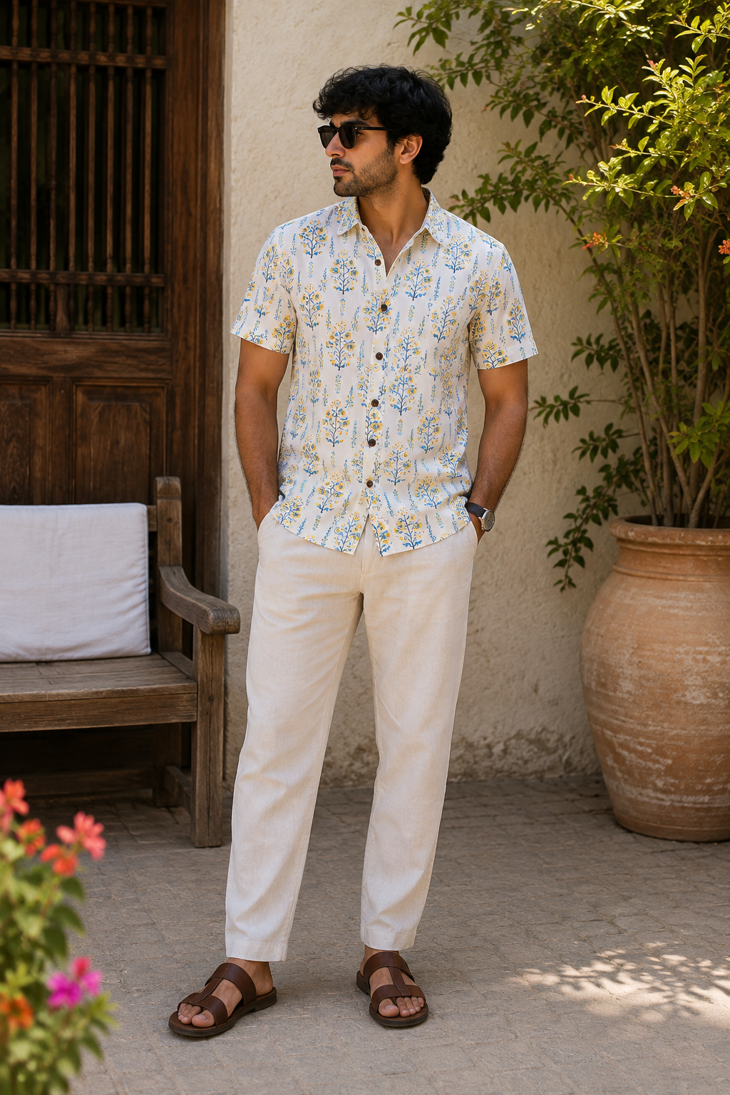 Azure Blossom Cotton Shirt