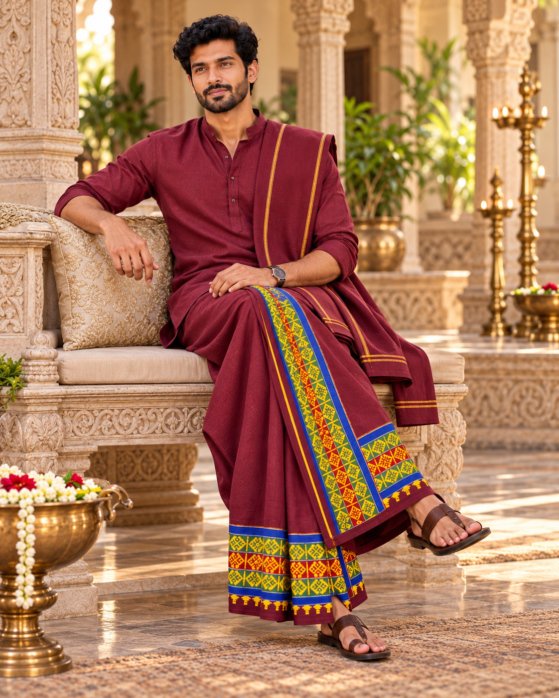 Maroon Men’s Dhoti