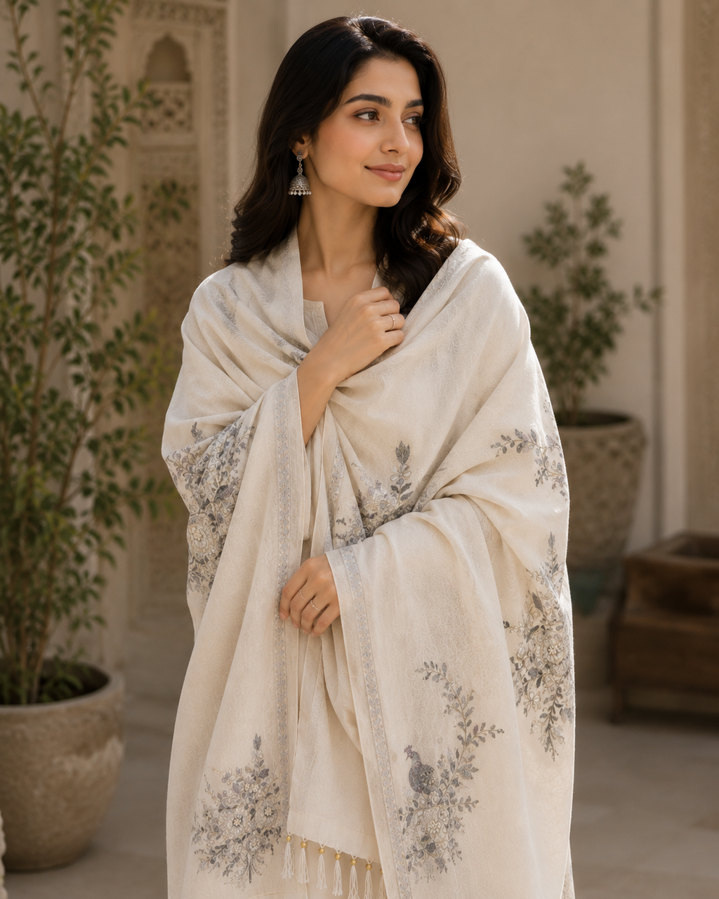 Noor-e-Kashmir Ivory Heritage Shawl