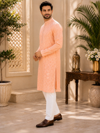 Gulbahar Peach Embroidered Kurta Set