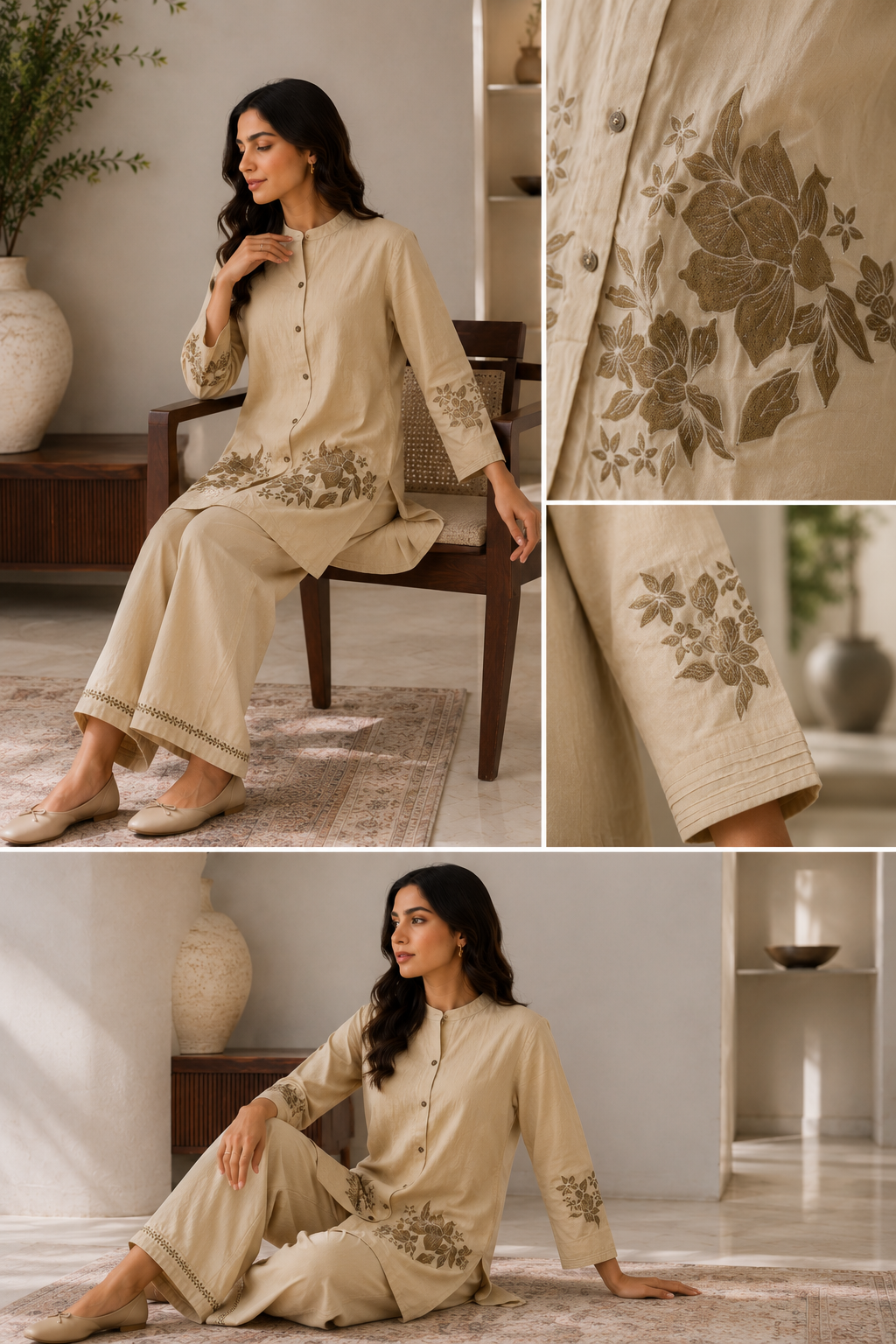 Sandstone Bloom Embroidered Set