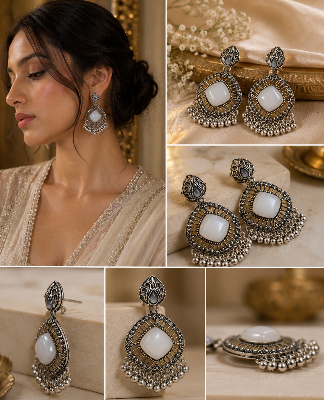 Heritage Oxidized Chandbali Earrings