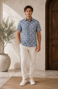 Blue Floral Print Cotton Casual Shirt
