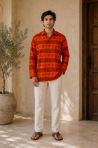 Saffron Spiritual Print Cotton Kurta for Men
