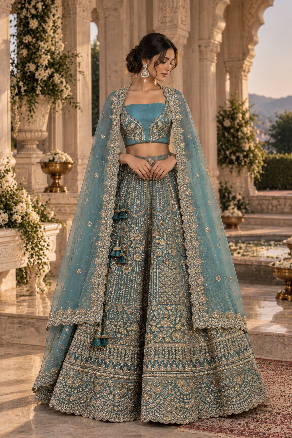 Celestial Teal Embroidered Bridal Lehenga Set