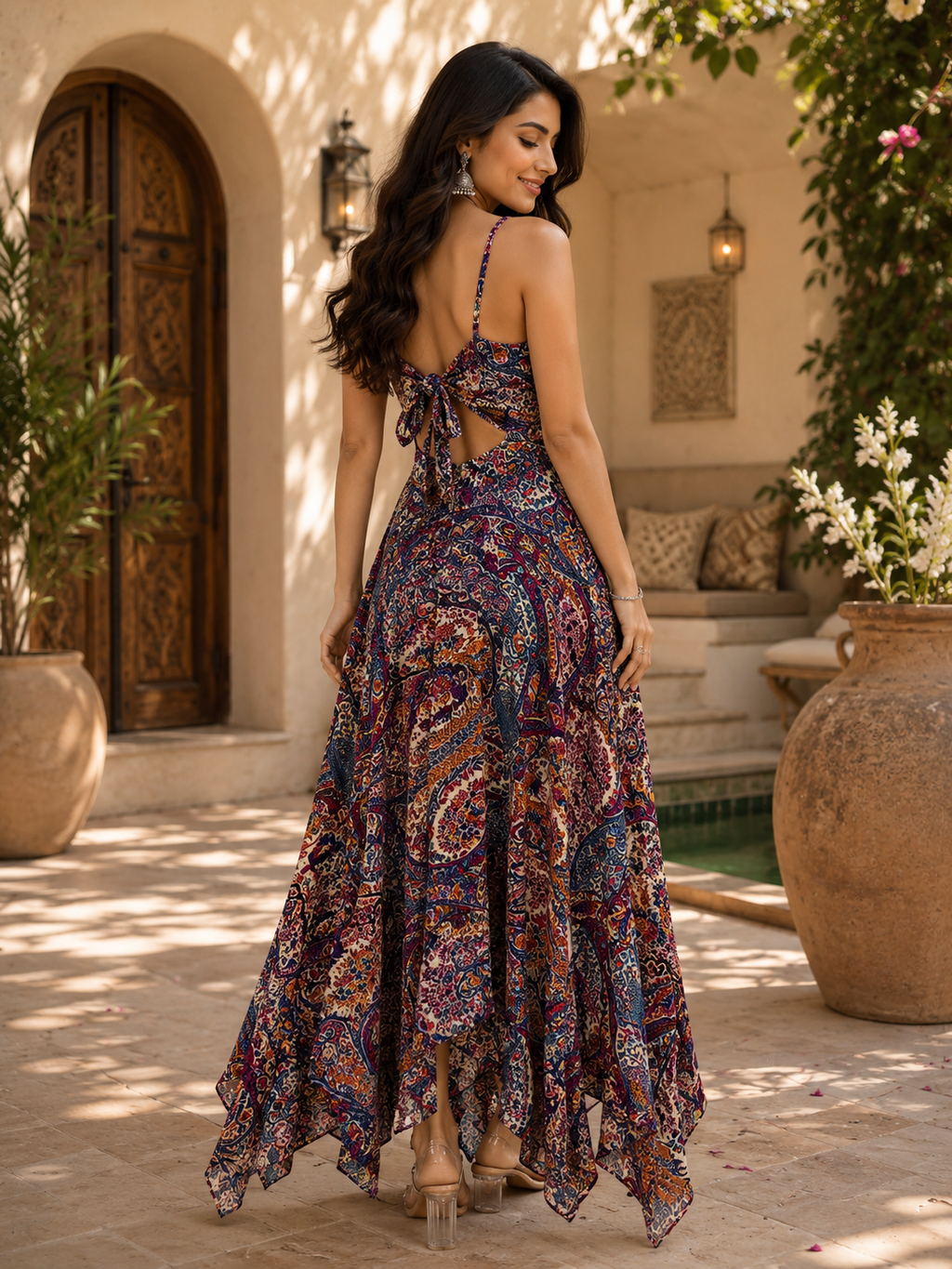 Paisley Tie-Back Maxi Dress