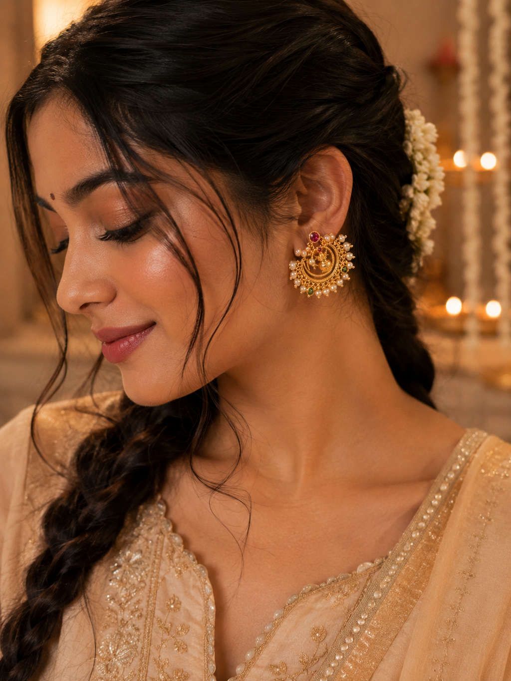 Kalash Pearl Chandbali Earrings