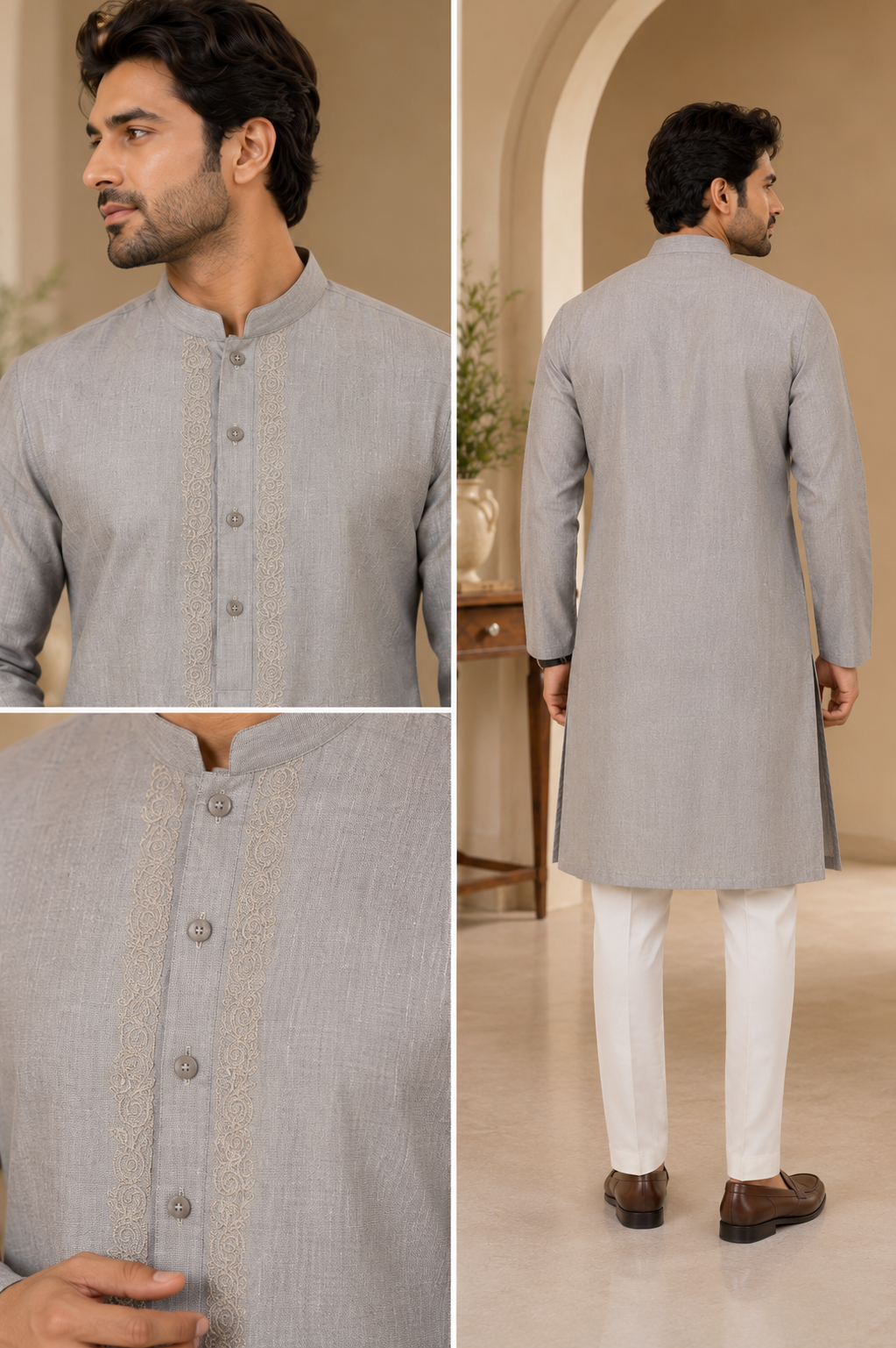 Silver Mist Embroidered Kurta