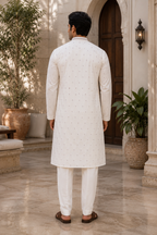 Ivory Orchid Embroidered Kurta