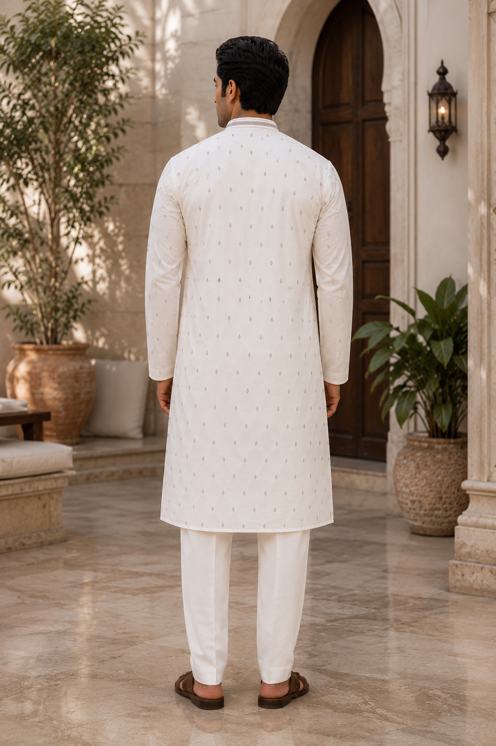 Ivory Orchid Embroidered Kurta