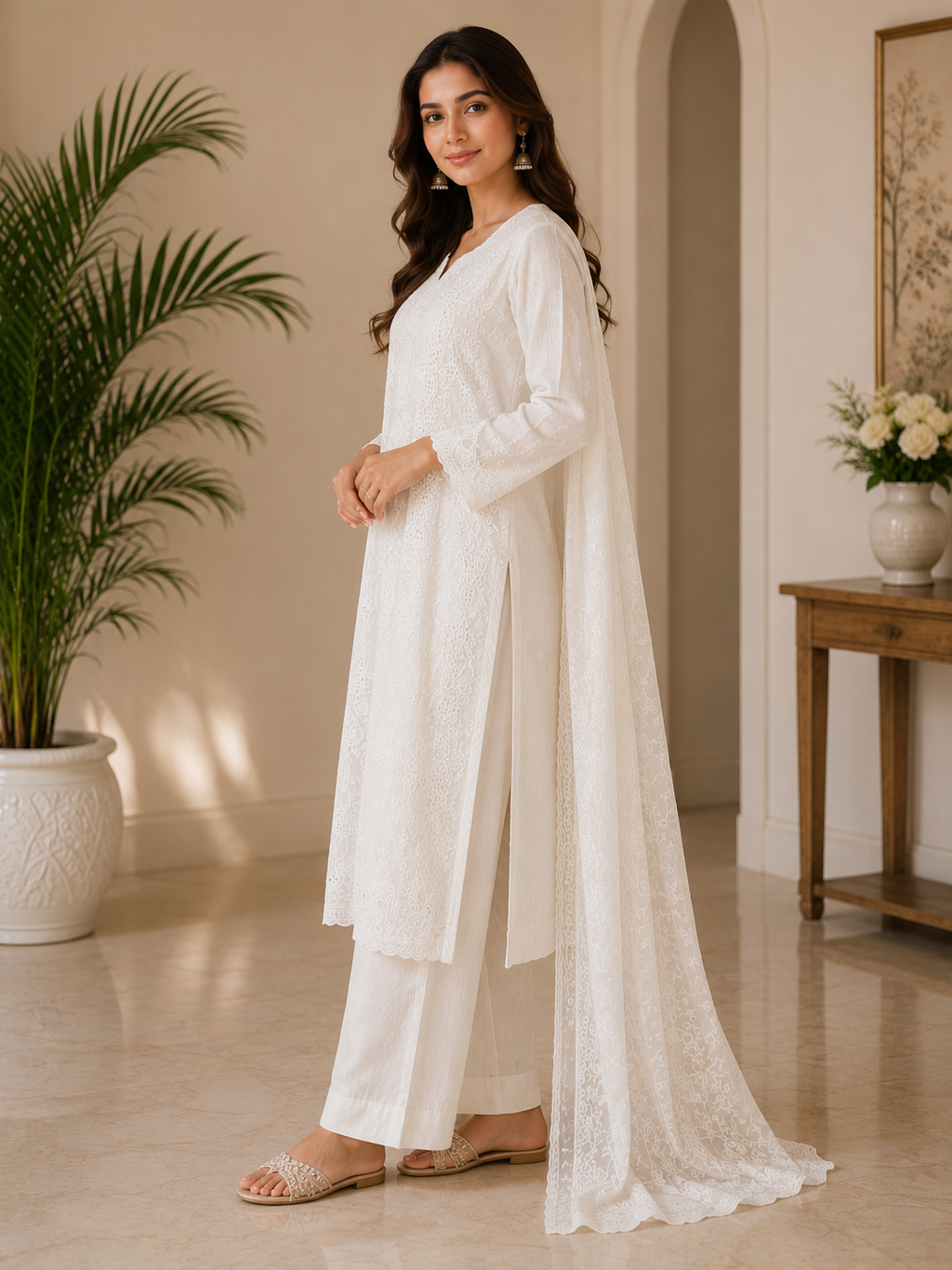 Ivory Elegance Embroidered Chikankari Suit Set