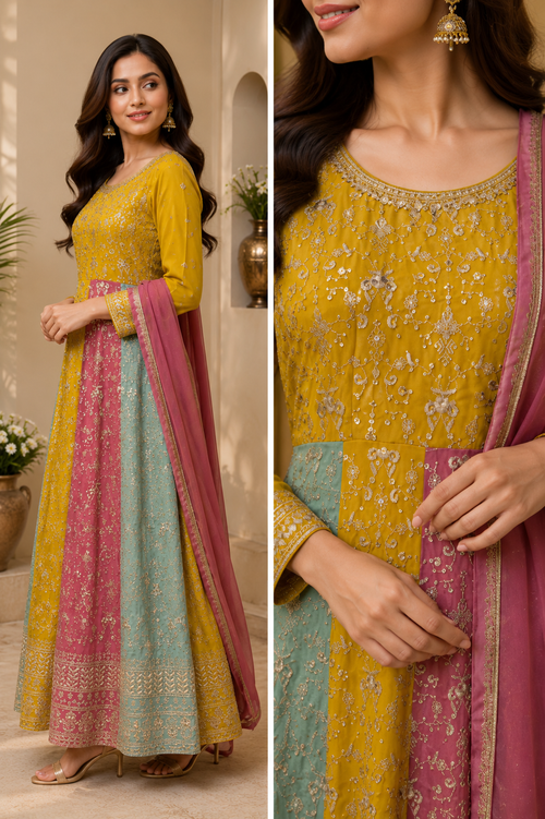 Aarohi Colorblock Embroidered Anarkali Set