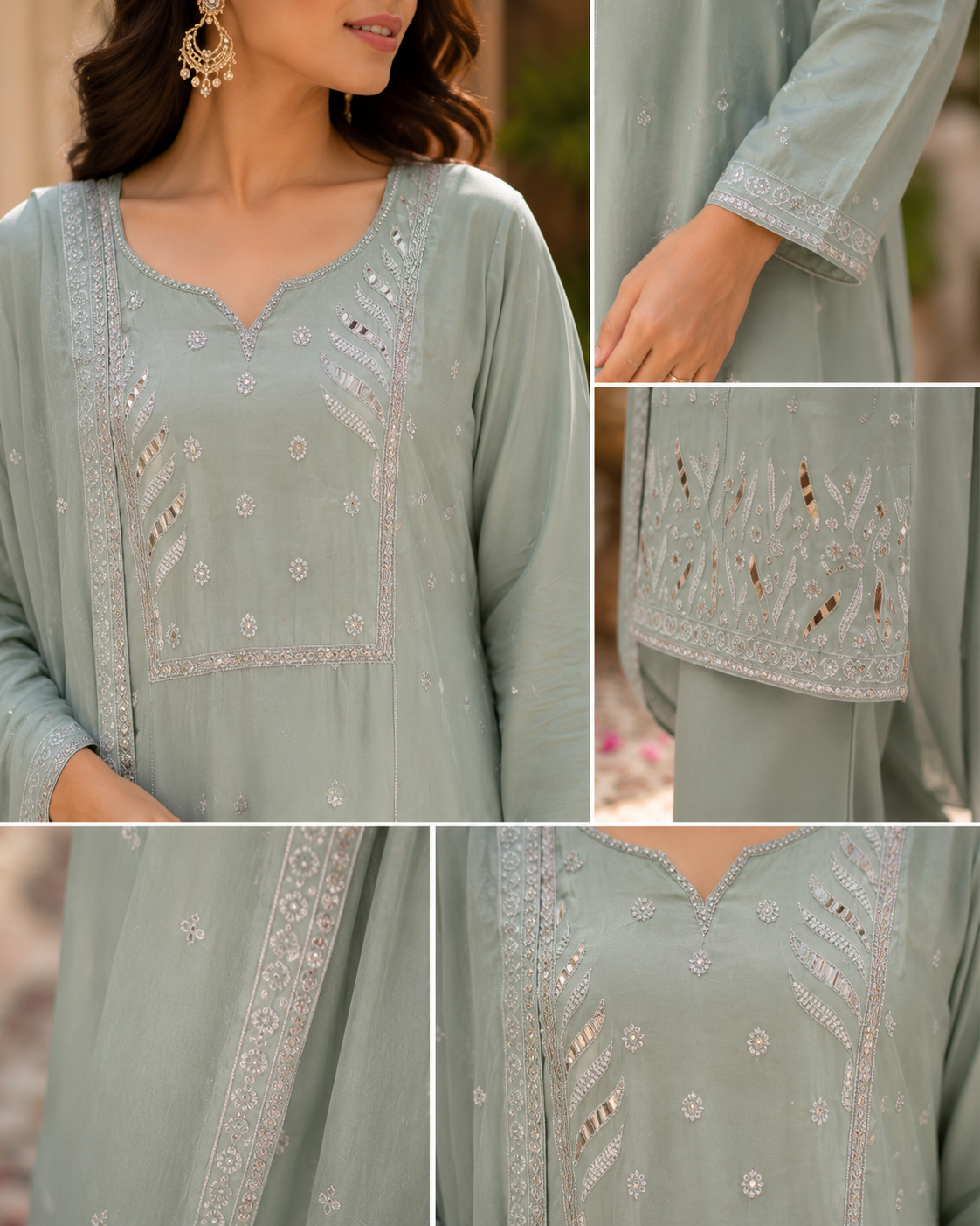 Sage Mist Mirrorwork Palazzo Set