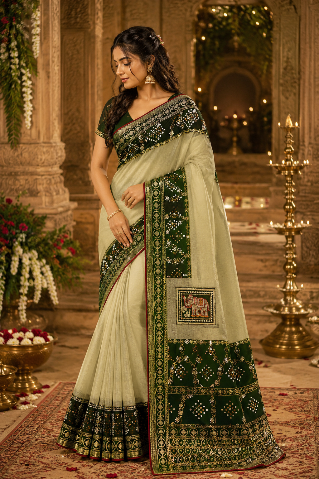 Emerald Heritage Saree with Royal Elephant